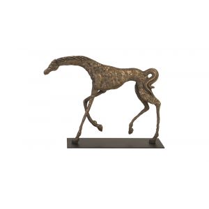 Phillips Collection - Prancing Horse Sculpture on Black Metal Base, Resin, Bronze Finish - PH94512