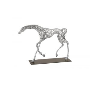 Phillips Collection - Prancing Horse Sculpture on Black Metal Base, Silver Leaf - PH94513