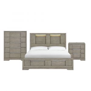 Picket House Furnishings - Argo King Panel 3PC Bedroom Set with LED in Grey - B-9770-3-KBL-3PC