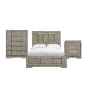 Picket House Furnishings - Argo Queen Panel 3PC Bedroom Set with LED in Grey - B-9770-3-QBL-3PC