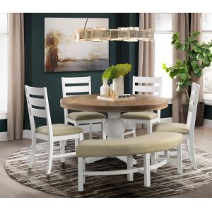 Picket House Furnishings - Barrett Round 6PC Dining Set-Table, Four Side Chairs, and Bench - DPK100RD6PC