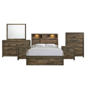 Picket House Furnishings - Beckett Queen Bookcase Panel 6PC Bedroom Set with Bluetooth - BY520QB6PC