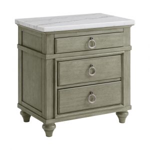 Picket House Furnishings - Bessie 3-Drawer Nightstand w/ USB & White Marble Top in Grey - B-10190-NS