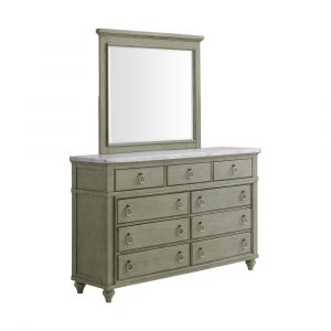 Picket House Furnishings - Bessie Dresser & Mirror w/ White Marble Top in Grey - B-10190-DRMR