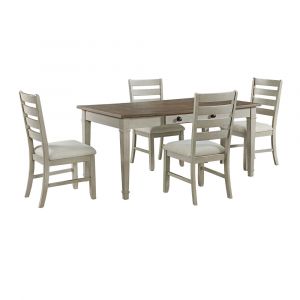 Picket House Furnishings - Bloomfield 5PC Standard Height Dining Set in Medium Brown and Washed Stone-Rectangular Table and Four Chairs - D-9890-7-5PC