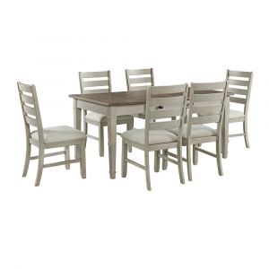 Picket House Furnishings - Bloomfield 7PC Standard Height Dining Set in Medium Brown and Washed Stone-Rectangular Table and Six Chairs Table - D-9890-7-7PC