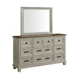 Picket House Furnishings - Bloomfield Dresser and Mirror Set in Medium Brown and Washed Stone - B-9890-7-DRMR