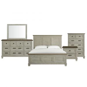 Picket House Furnishings - Bloomfield King Panel 5PC Bedroom Set in Medium Brown and Washed Stone - B-9890-7-KB-5PC