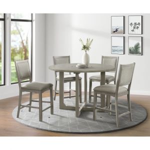 Picket House Furnishings - Calderon Round 5PC Counter Height Dining Set in Grey-Table & Four Chairs - D.12040.C5PC