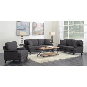 Picket House Furnishings - Cassandra 3PC Living Room Set-Sofa, Loveseat & Chair in Charcoal - UBB0903PC