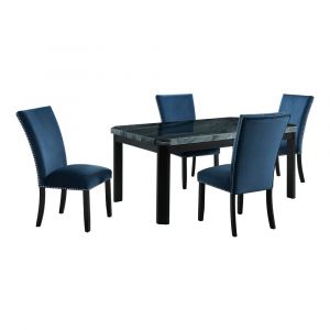 Picket House Furnishings - Celine 5PC Dining Set- Table & Four Blue Velvet Chairs - CFC300GBV5PC