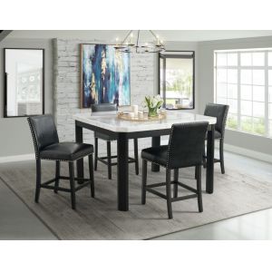 Picket House Furnishings - Celine White Marble 5PC Counter Height Dining Set-Table and Four Black Faux Leather Chairs - CFC700SBL5PC