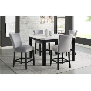 Picket House Furnishings - Celine White Marble 5PC Counter Height Dining Set-Table & Four Gray Velvet Chairs - CFC300CGY5PC