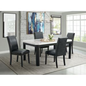 Picket House Furnishings - Celine White Marble 5PC Dining Set-Table and Four Black Faux Leather Chairs - CFC700RBL5PC