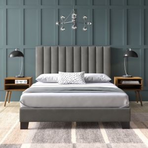 Picket House Furnishings - Colbie Upholstered Queen Platform Bed With Nightstands in Grey - UCY3704QBE