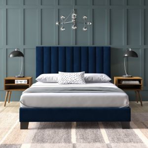 Picket House Furnishings - Colbie Upholstered Queen Platform Bed with Nightstands in Navy - UCY3703QBE
