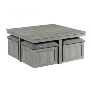 Picket House Furnishings - Dawson Coffee Table with Four Storage Stools in Grey - CTUT100OT