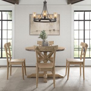 Picket House Furnishings - Keaton Round Standard Height 5PC Dining Set-Table and Four Chairs - LCL100RTWS5PC
