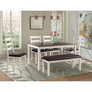 Picket House Furnishings - Kona Brown 6PC Dining Set-Table, Four Chairs & Bench - DMT7006DS