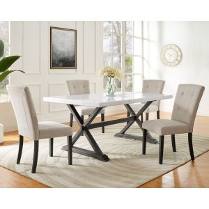 Picket House Furnishings Landon 5pc Dining Set-Table And Four Chairs In White/Taupe - CLX1005PC