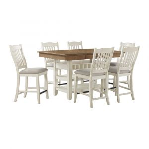 Picket House Furnishings - Marlow 7PC Counter Height Dining Set in Walnut and Antique White-Table and Six Chairs - D-10600-7-CT-7PC