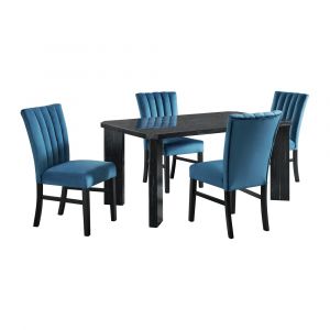 Picket House Furnishings - Odette 5PC Dining Set in Grey-Rectangle Table & Four Navy Blue Velvet Chairs - D-1153-RCTCN-5PC