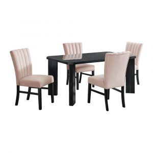 Picket House Furnishings - Odette 5PC Dining Set in Grey-Rectangle Table & Four Pink Velvet Chairs - D-1153-RCTCP-5PC