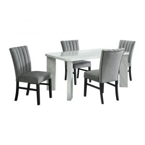Picket House Furnishings - Odette White 5PC Dining Set in White-Rectangle Table & Four Grey Velvet Chairs - D-1157-RCTCG-5PC