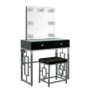 Picket House Furnishings - Paulette Vanity Table W Power  Mirror  Stool & Light - CVMG800VTPL