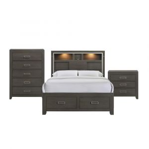 Picket House Furnishings - Roma Queen Storage 3PC Bedroom Set in Grey - SS520QB3PC