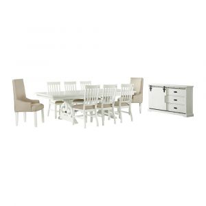 Picket House Furnishings - Stanford 10PC Dining Set- Table, 6 Side Chairs, 2 Parson Chairs & Server in White - DST700SPS10PC