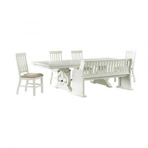 Picket House Furnishings - Stanford 6PC Dining Set-Table, 4 Side Chairs & Pew Bench in White - DST700SB6PC