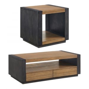Picket House Furnishings - Stephen 2PC Occasional Table Set in Light Oak & Black-Coffee Table & End Table - T-3720-8-2PC