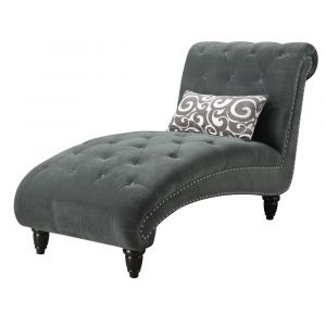 Picket House Furnishings - Twine Chaise With Gray Scroll Pillow in Slate Gray - UTW212110