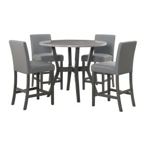 Picket House Furnishings - Vania 5PC Round Counter Set With Faux Marble Top in Brushed Grey - D-2950-3-5CS