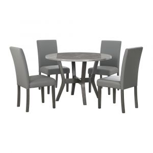 Picket House Furnishings - Vania 5PC Round Dining Set With Faux Marble Top in Brushed Grey - D-2950-3-5DS