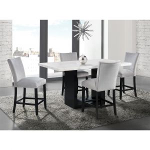 Picket House Furnishings - Willow White Marble 5PC Counter Height Dining Set-Table and Four Gray Velvet Chairs - CVL300C5PC