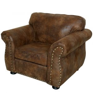 Porter Designs - Elk River Leather-Look & Nail Head Chair, Brown - 01-207C-03-975