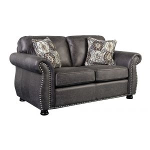 Porter Designs -  Elk River Leather-Look & Nail Head Loveseat, Gray - 01-207C-02-9702A
