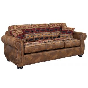 Porter Designs -  Hunter Wildlife Pattern Reversible to Leather-Look Sofa, Brown - 01-33C-01-8020