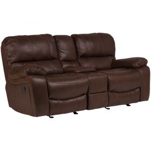 Porter Designs -  Ramsey Leather-Look Reclining Console Loveseat, Brown - 03-112C-02-6016