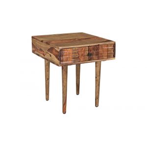 Porter Designs - Waves Solid Sheesham Wood End Table, Brown - 05-196-07-W007