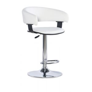 Powell Company - White Faux Leather Barrel & Chrome Adjustable Height Bar Stool - 211-915
