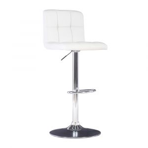 Powell Company - White Quilted Faux Leather & Chrome Adjustable Height Bar Stool - 211-851