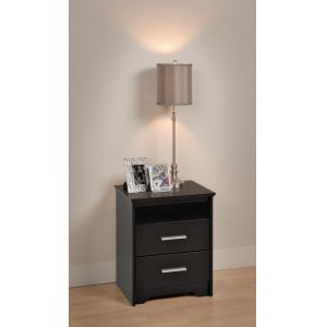 Prepac - Coal Harbor Black Tall 2 - drawer Night Stand with Open Shelf - BCH-2250