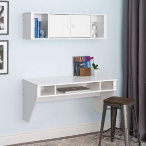 Prepac - Designer Floating Desk And Hutch Set In White - WRHW-0501-2M