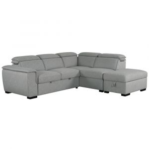 Primo International - Joss 99 in. W 3-Piece Grey Sectional Sofa Bed with Storage Ottoman / Adj. Backrest - 59076