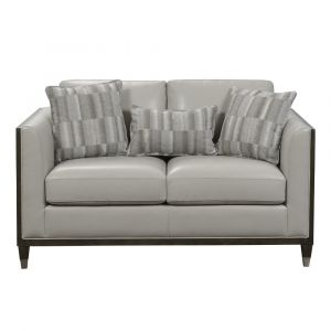 Pulaski - Addison Leather Loveseat with Wooden Base in Frost Grey - P907-681-1728