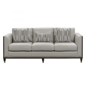 Pulaski - Addison Leather Sofa With Wooden Base in Frost Grey - P907-680-1728