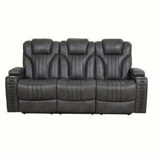 Pulaski - Contemporary Dual Power Recliner Sofa with Drop Down Table, LED Lighting, USB Charging & Storage in Steamboat Gunmetal - A794UA-405-816